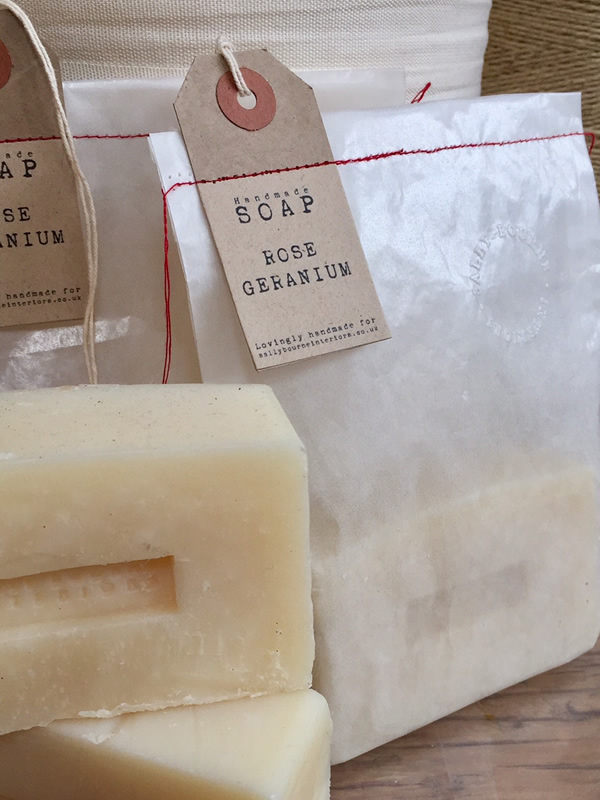 Handmade Sally Bourne Interiors Rose Geranium Scented Soap Exclusive organic devon clovelly